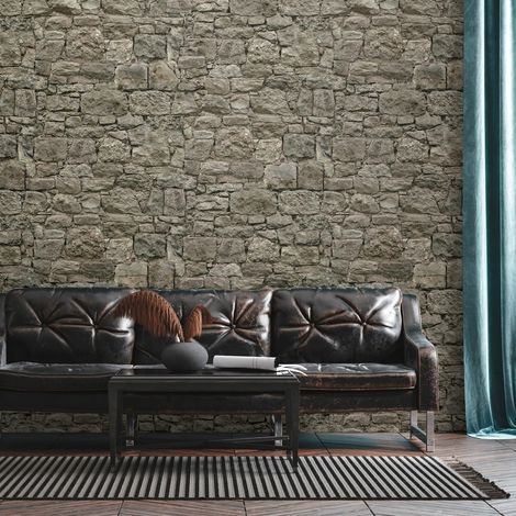 Fototapete Profhome 393171 heißgeprägte Vliestapete glatt in Steinoptik matt grau beige 1,59 m x 2,8 m