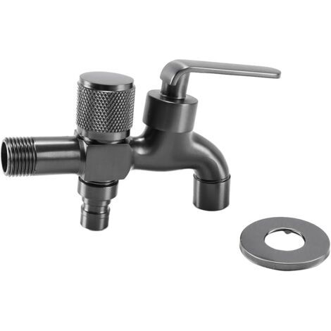 Frost-resistant outdoor tap G1/2 - Single wall-mounted cold water garden tap with double outlet, grey (1/5)