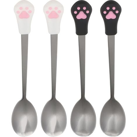 4pcs pour chiens chats cuillère de compagnie de compagnie de cuillère en acier inoxydable pour animaux de compagnie cuillère de chat à la cuillère de cuillère (noir + blanc) (1/5)