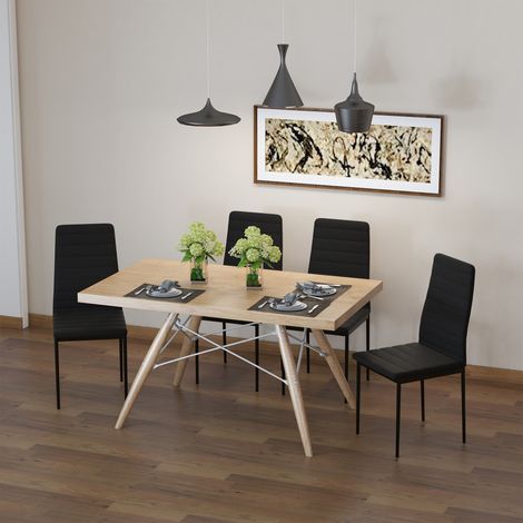 Pack de 4 Sillas de Cocina Modernas Tapizadas en Lino y Patas de Metal para Salón Carga 120 kg 41x50x97 cm Negro (1/5)
