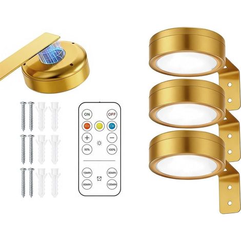 Set mit 3 magnetischen, ferngesteuerten Bilderleuchten, wiederaufladbare, kabellose LED-Bilderbeleuchtung, 3 Farben und Timer, für Bilderrahmen und Vitrinen (1/5)