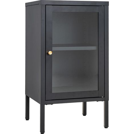 HUGO - Meuble d'appoint 1 Porte Vitrée en Métal Laqué Noir (1/5)
