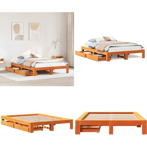 vidaXL Massivholzbett ohne Matratze Wachsbraun 140x200 cm Kiefernholz (1/5)