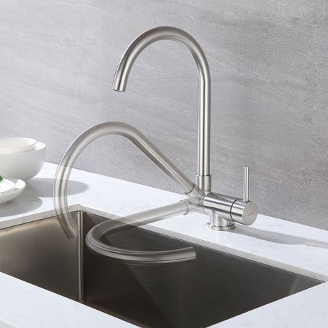 Lonheo Robinet de Cuisine Rabattable Mitigeur d'évier Pivotant à 360°Robinetterie en Acier Inoxydable Brossé avec barboteur démotable, pour Évier contre fenêtre, Inox