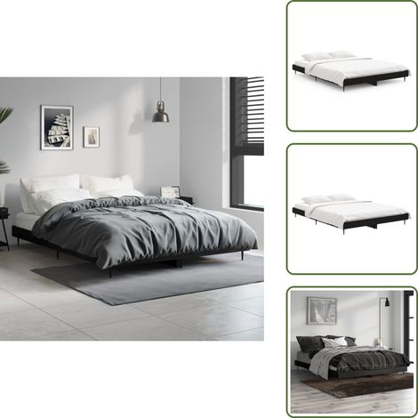 Cama negra - vidaXL Estructura de cama madera de ingeniería negra 135x190 cm - Cama de madera contrachapada