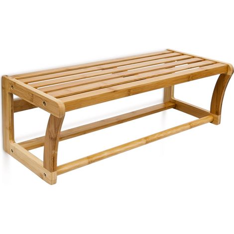 Relaxdays Mensola da Parete, Portasciugamani Bagno, in Bambù, HxLxP: 60x20x26 cm, Mensola Porta Asciugamani, Naturale (1/4)