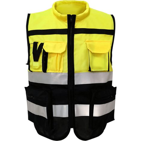 Eosnow Reflektierende Sicherheitsweste, hohe Sichtbarkeit, Reiverschluss vorne, weicher Kragen, Sicherheit mit Taschen zum Arbeiten, Gelb, Schwarz, XXL 180 (1/5)