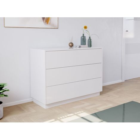 Sideboard Kommode Hero B stehend 100cm 3 Pushauszüge Weiß Hgl (1/5)