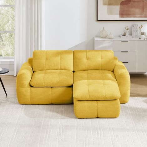 Canapé modulable 194x160x68 cm en chenille jaune, modulable pour salon FloraGrace (1/5)