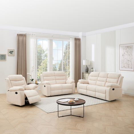 BOSTON 1+2+3 SEATER MANUAL FABRIC RECLINER SOFA SET BEIGE (1/5)