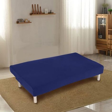 Housse Canapé - 3 Places - Sans Accoudoir - Extensible - Pour Canapé-lit Clic Clac - Lavable - Bleu Marine (1/4)
