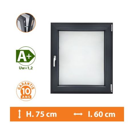 Direct Fenêtres – Fenêtre PVC 1 vantail oscillo-battante – H.75 x l.60 cm – Double vitrage 4/16/4 avec argon – Isolation thermique Uw = 1,2