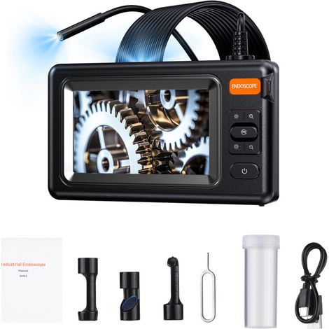 Caméra d'inspection industrielle des canalisations 1080p avec 6 LED, écran HD IPS 4,3 pouces, moniteur en temps réel, endoscope, câble semi-rigide de 5 m, étanche IP67 (1/5)
