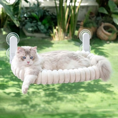 Hamac Chat Fenetre Pliable Panier Perchoir Suspendu Lit pour Petite et Grande Chats Ventouse Support Transat Etagere Coussin Chaise Interieur Tapis Réversible 54  30cm (Blanc, M) (1/5)