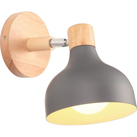 Applique Murale Réglable en Bois Métal Rétro E27 Décoration Vintage Luminaire Interieur pour Chambre Couloir Salon Gris Clair (1/5)