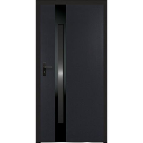 Porte d'entrée en acier pleine et inox H207 x L100 cm - verre fumé - anthracite et noir - épaisseur 90 mm - poussant droit - BRAGA (1/3)