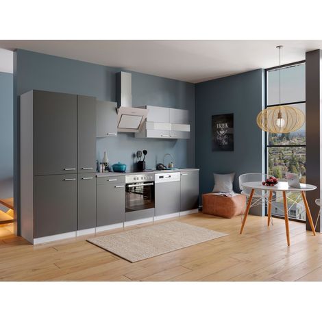 Cuisine Kitchenette Bloc cuisine intégrée Blanc Gris Malia 310 cm Respekta
