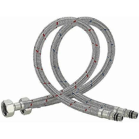 Robinet d'évier de cuisine monocommande en acier inoxydable avec flexible de raccordement 2024 pour eau chaude et froide, 60 cm de longueur. (1/5)