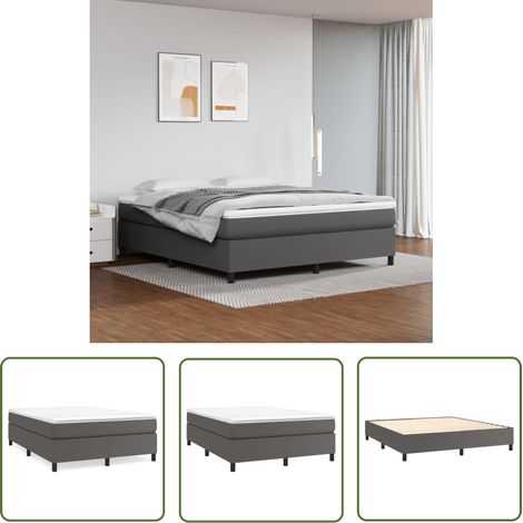 The Living Store Boxspringbett mit Matratze Grau 160x200 cm Kunstleder - Boxspringbett - Doppelbett - Bettenrahmen - Kunstlederbett - Matratze (1/5)
