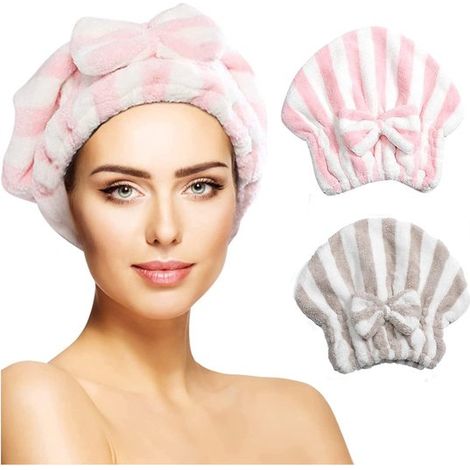 13. Confezione da 2 asciugamani in microfibra per asciugare i capelli, morbidi asciugamani per la testa da donna, per capelli ricci/bagnati/lunghi/spessi. (1/5)