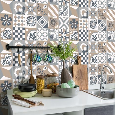 Sticker Mural Carrelage adhésif Cuisine Salle de Bain - 30 STICKERS CARRELAGES AZULEJOS OFÉLIA - 30stickers10x10cm (1/5)