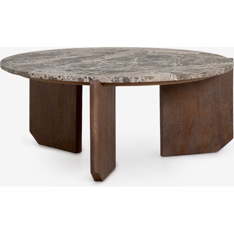 Tavolino rotondo Lavinia in pietra naturale e legno di mango SKLUM            