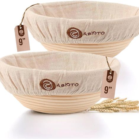 Cestini per la fermentazione in stile europeo, utensili da cucina in rattan, rotondi, 23 cm di diametro, set da 2 pezzi. (1/5)