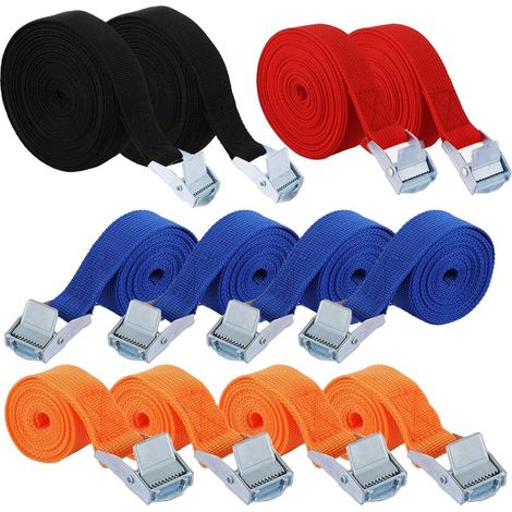 Spanngurte 12er Set mit Ratschenschnalle, 250 kg, 1-6 m, Schwarz, Rot, Blau, Orange