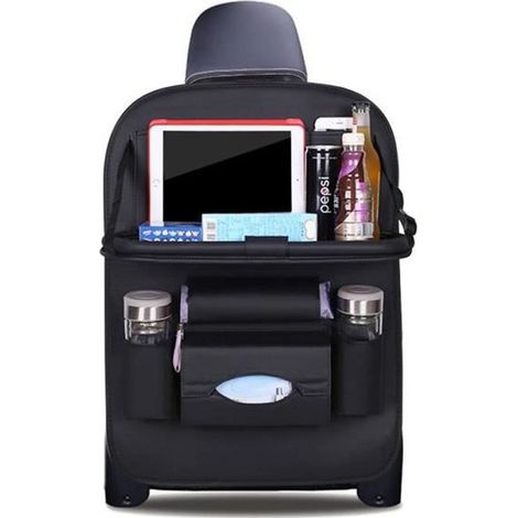 1 pièce Organiseur Voiture, cuir PU imperméable, porte-tablette pliable, protège-siège arrière, pour SUV et berlines (1/4)