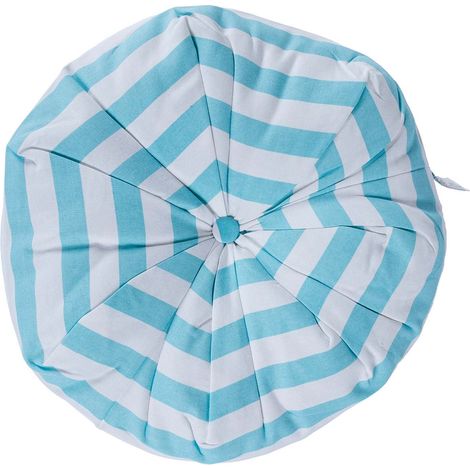HOMESCAPES Blue and White Stripe Pleated Round Floor Cushion (1/4)