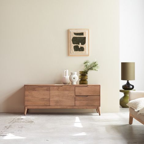 Meuble TV en bois de manguier massif Gabrielle 140 cm (1/5)