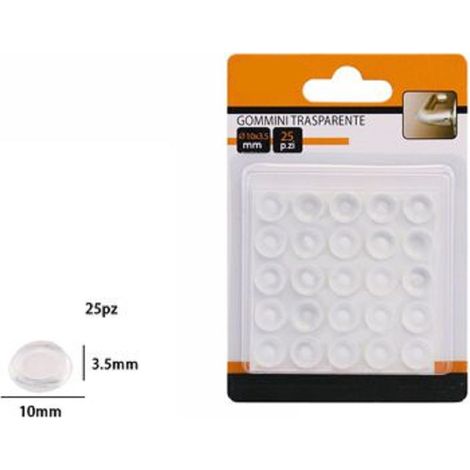TrAdE Shop Traesio - Set 25pz Gommini Adesivi Protezione Pavimenti Trasparenti Rotondi 10x3.5mm 66093 - (1/2)