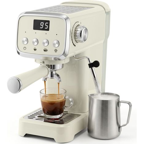 Irovami Machine à café expresso semi-automatique 20 bars 1350 W, buse vapeur pour mousseur à lait, 1 ou 2 tasses, eau chaude, chauffe-tasses (1/5)
