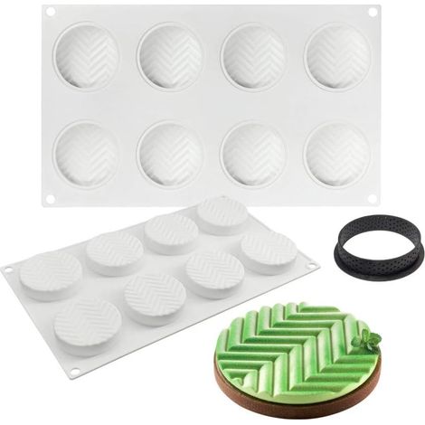moulessilicone gâteaux 3D, Moule de Gâteau Mousse pour Glace Chocolat Pâtisserie Dessert, Outil croustillant Rond en Plastique, 8 Trous Forme géométrique Holes Geometry Shape - (1/5)