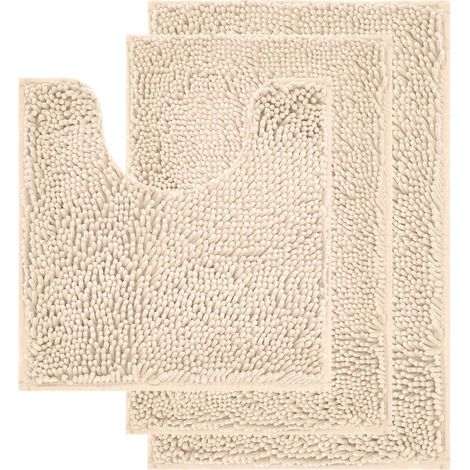 Tappetino da bagno 50 x 50 cm con contorno WC - Crema - Antiscivolo, assorbente e morbido - Set di tappetini da bagno modulari (1/4)
