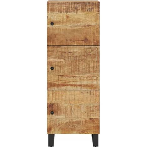 Buffet de Cuisine en Bois de Manguier Massif et Métal, Meuble Rangement 3 Portes, Design Industriel, 40x33x110 cm (1/5)