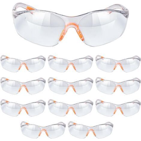 Work Protection Glasses - Pack of 12x Transparent Safety Glasses with Plastic Lenses - DIY Dust Chemistry High School Laboratory Men's Protective Glasses (1/5)