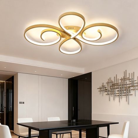 Plafonnier moderne en acrylique et métal, luminaire de chambre à coucher LED à montage encastré doré pour chambre à coucher, blanc chaud (1/5)