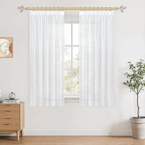 Rideau Fenetre Chambre Transparent Blanc Court 140x180cm (LxH), Rideaux et Draperies Intérieurs Blanc Court pour Chambre Enfant,Salon et Cuisine, 2 Pièces (1/5)
