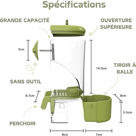 Bird Cage Food Dispenser Feeder Perch Birds Parakeet Canary Cockatiel Finch Green (1/3)