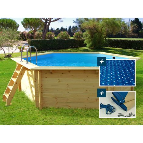 Piscina in legno Hawai - 4,10 x 1,20 m + Copertura a bolle 180 + Copertura invernale 280 gr/m².