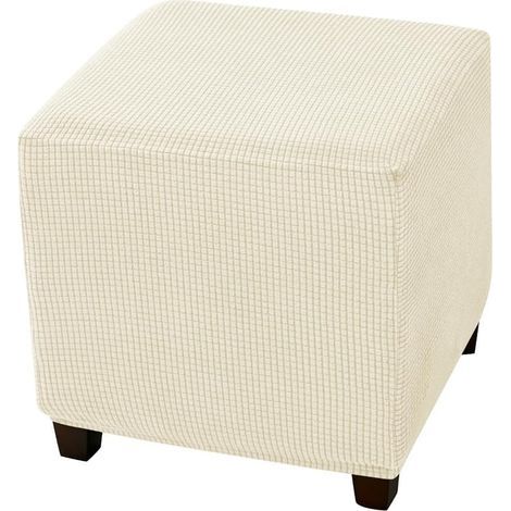 Elastic Jacquard Square Footstool Cover, Storage Footstool Cover, Elastic Bottom Footstool Cover, Footstool Furniture Protective Cover - Beige (1/4)