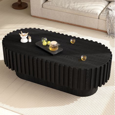 Ovale Couchtisch 100 x 50 x 35,5 cm aus schwarzem MDF mit Schublade – MEUBLIV (1/5)
