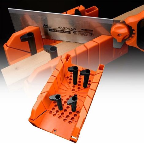 14-inch Plastic Manual Mitre Box for Woodworking with Clamp and 22.5°, 45°, and 90° Angles for Woodworking (Orange) - One Piece (1/5)