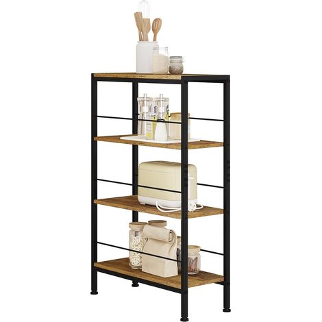 WOLTU 4-Tier Industrial Storage Shelf Bookcase Closet Floor Standing Shelf Rustic Brown+Black (1/5)