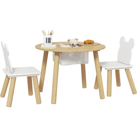 Aiyaplay – Ensemble table ronde 60x60cm et 2 chaises – Dossier ours – MDF et pin – Pour enfants 3-6 ans – Activités créatives