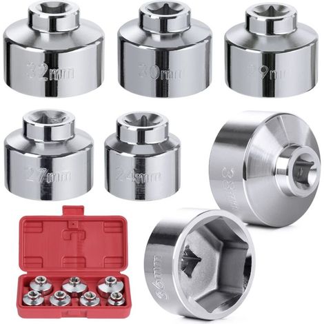 7 PCS Jeu de Tasses de Clé de Filtre à Huile, 3/8" Entraînement Hexagonal 24-38mm Outil de Retrait de Douille de Filtre à Huile compatibles avec boîtier de cartouche en papier BMW, Mercedes, VW (1/5)