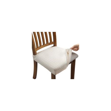Housse de chaise de salle à manger extensible en jacquard, 4 pièces, amovible et lavable, avec sangles de dossier, beige