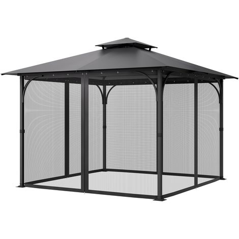 VEVOR Moustiquaire Tonnelle de 304,8x304,8x204,2 cm, Moustiquaire Gazebo Exterieur, avec Double Fermeture Eclair, Rideau de Tonnelle en Maille Anti-moucherons pour Jardin, Patio, Filet Uniquement