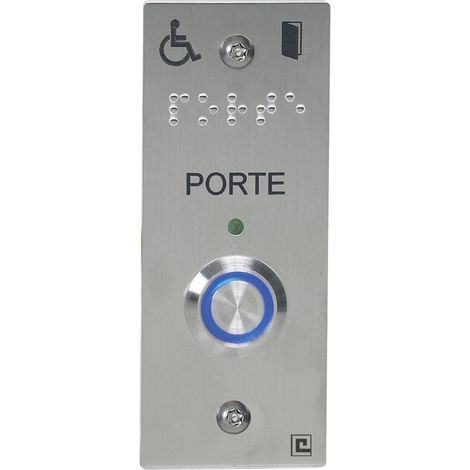 Heracles – Bouton poussoir NO/NF inox 40x100mm – Plaque gravée en braille – Alimentation 12V DC – Conformité PMR – Signal sonore d'ouverture